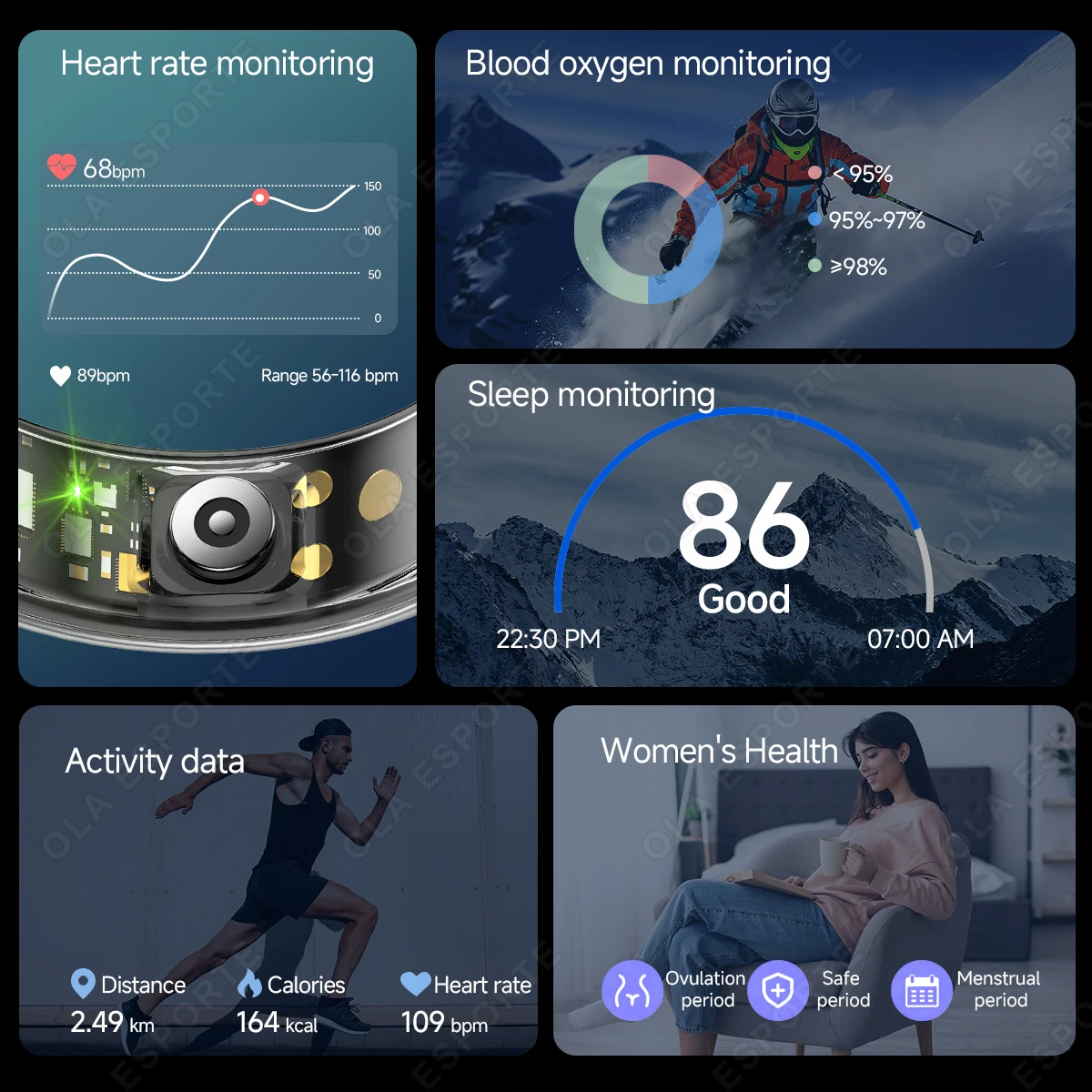 Smart Ring , Waterproof Fitness Tracker, Sleep Monitoring, Pedometer, Calories Counter, IPhone / Android compatible - Image 6