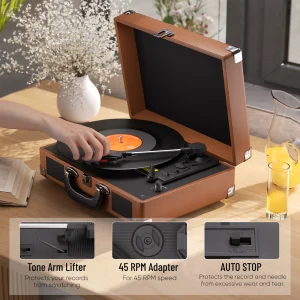MAIO 3-Speed 33/45/78RPM Vinyl Spinner, Built-in Stereo Speakers, Retail Packaging, Record Size Converter - Thumbnail Image 2