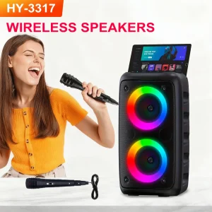 Portable Bluetooth Karaoke Speaker Dual 3 Inch 10W Ring Light, TWS Wireless Speaker, Wired Mic, Rechargeable Battery - Thumbnail Image 3