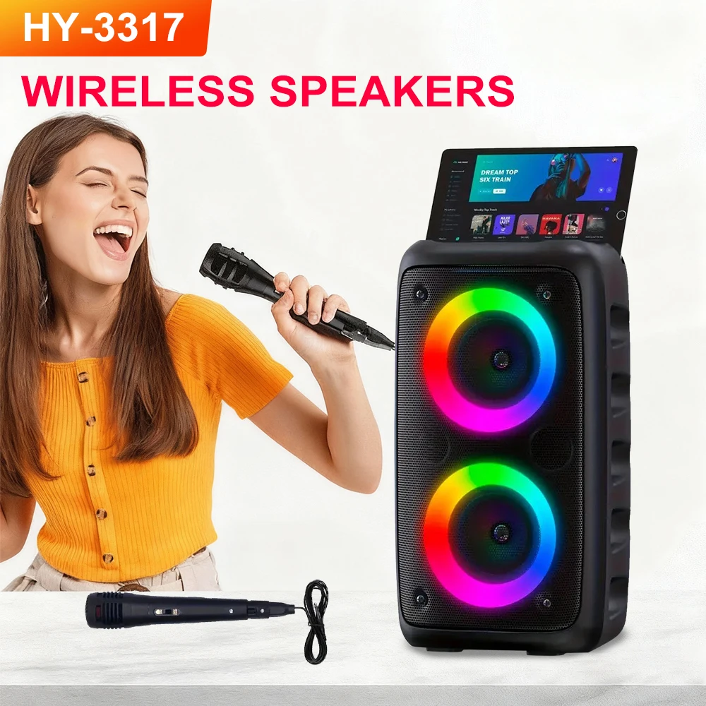 Portable Bluetooth Karaoke Speaker Dual 3 Inch 10W Ring Light, TWS Wireless Speaker, Wired Mic, Rechargeable Battery - Image 3