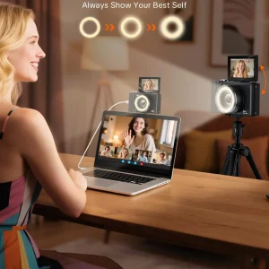 4K Digital Camera ,4k Camera with Ring Light，180° Flip Screen Camera  and Shoot Digital Cameras for Beginner with SD Card - Thumbnail Image 2