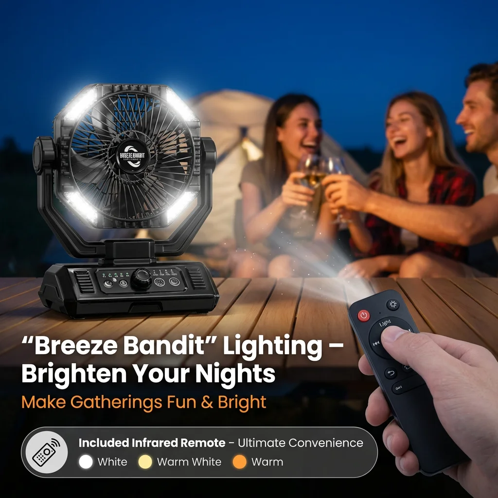 coldSky 20000mAh Camping Fan with 4 LED Lights, Remote Control 8 Speed Adjustable Rechargeable Outdoor Fan - Image 5