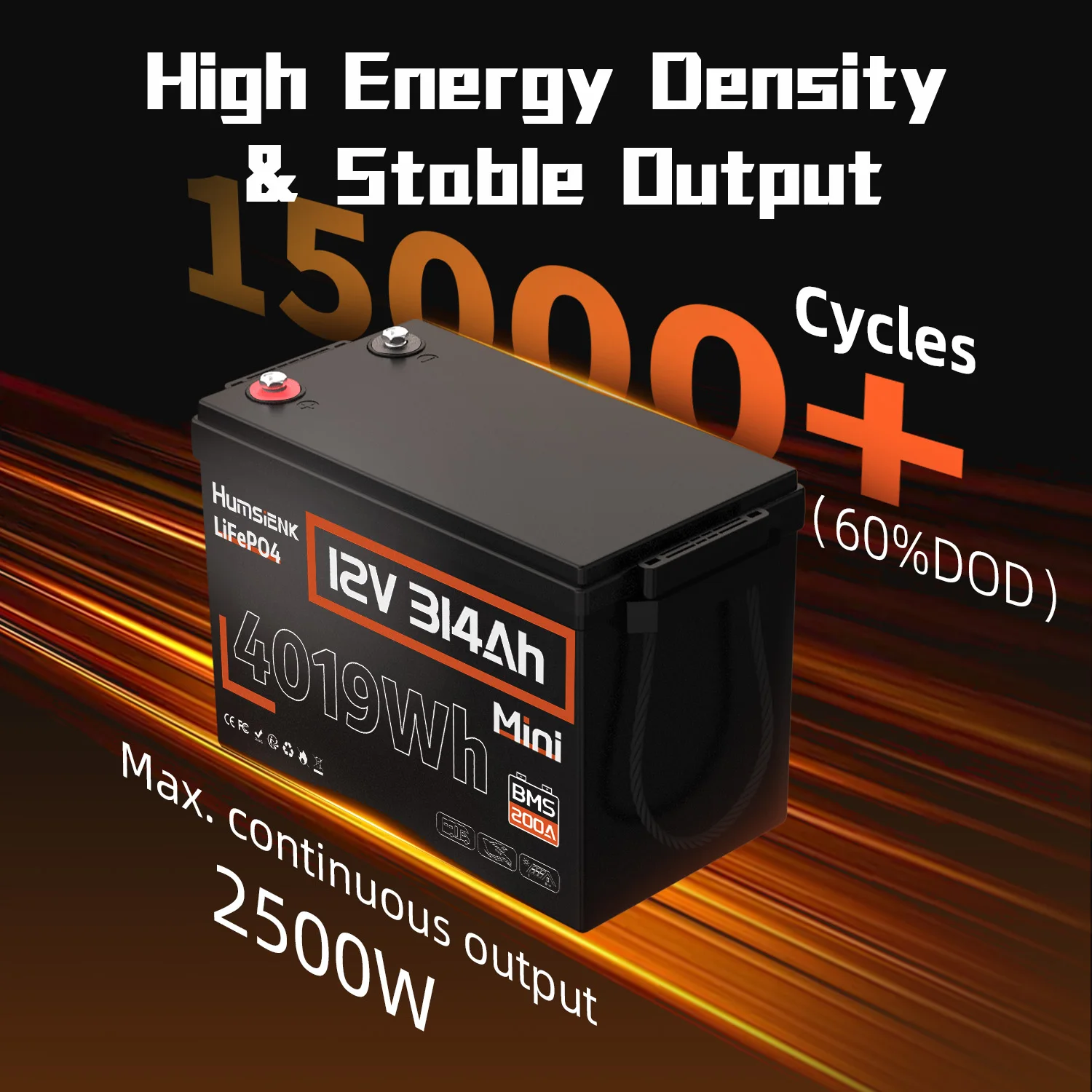 12V 314Ah LiFePO4 Battery Capacity 4019Wh 200A BMS Up 15000 Cycles Low-Temp Protection, RV Camper/Cabin/Portable Power Station/Solar Energy Storage/5-Year Warranty - Image 2