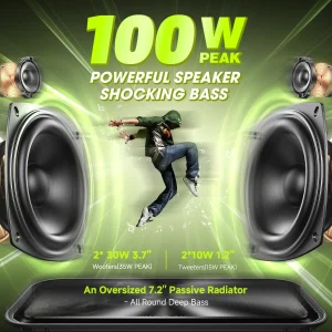 Bluetooth Speaker, 100W,Peak 60W Portable Speaker, Waterproof, Outdoor Party Large Boombox 2 Subwoofer, Deep Bass - Thumbnail Image 2