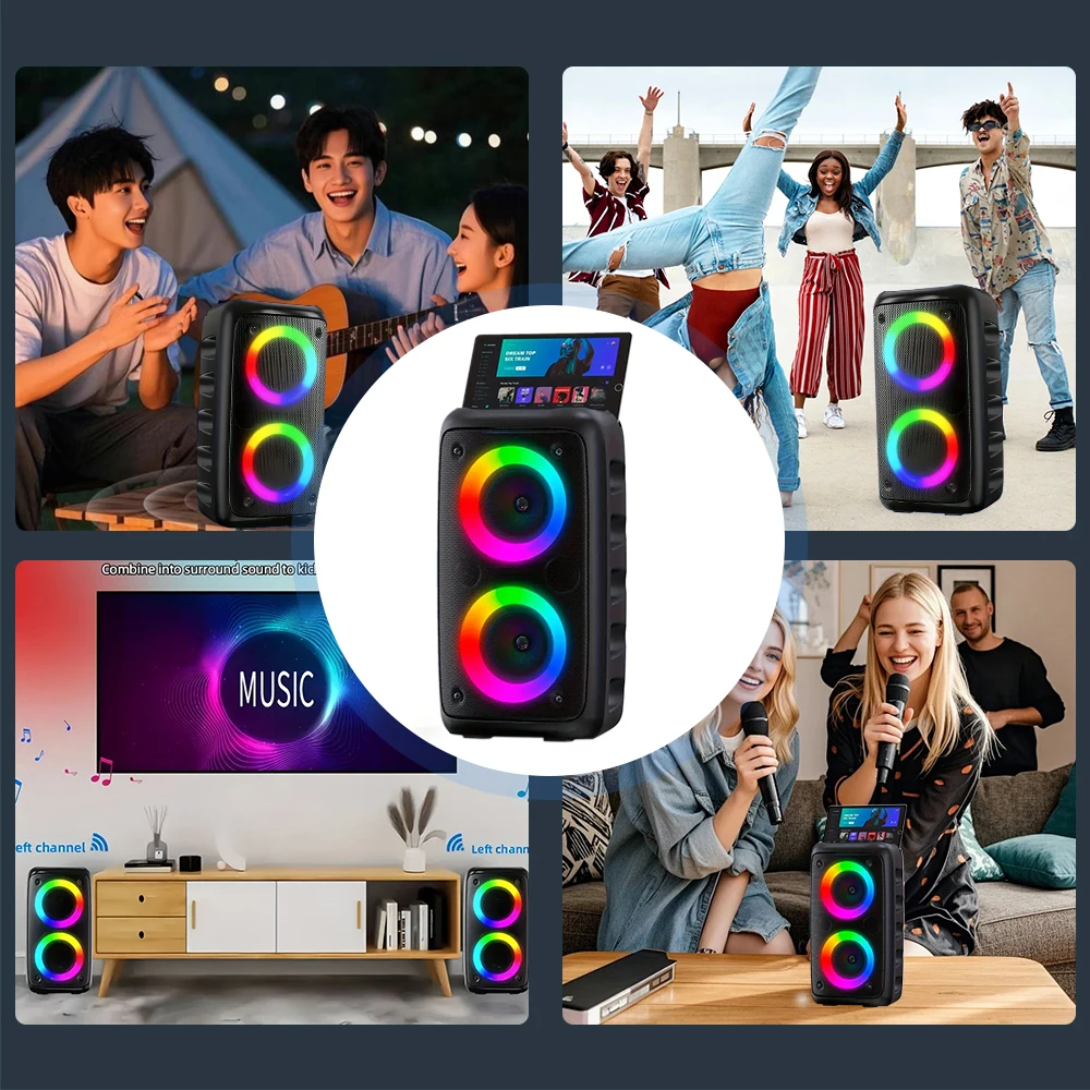 Portable Bluetooth Karaoke Speaker Dual 3 Inch 10W Ring Light, TWS Wireless Speaker, Wired Mic, Rechargeable Battery - Image 4