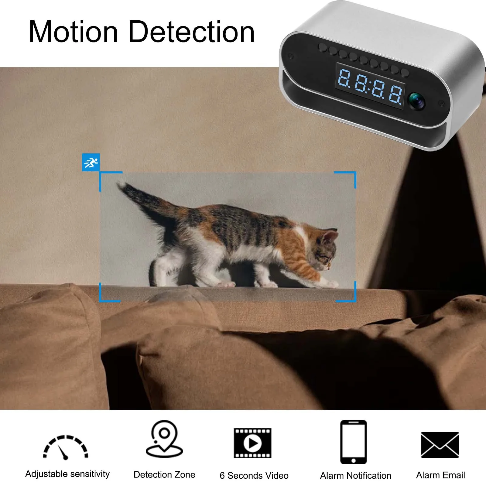 4K HD Camera Clock - Covert Surveillance Camera with WiFi, Night Vision, Motion Detection, Remote View, Recording, - Image 4