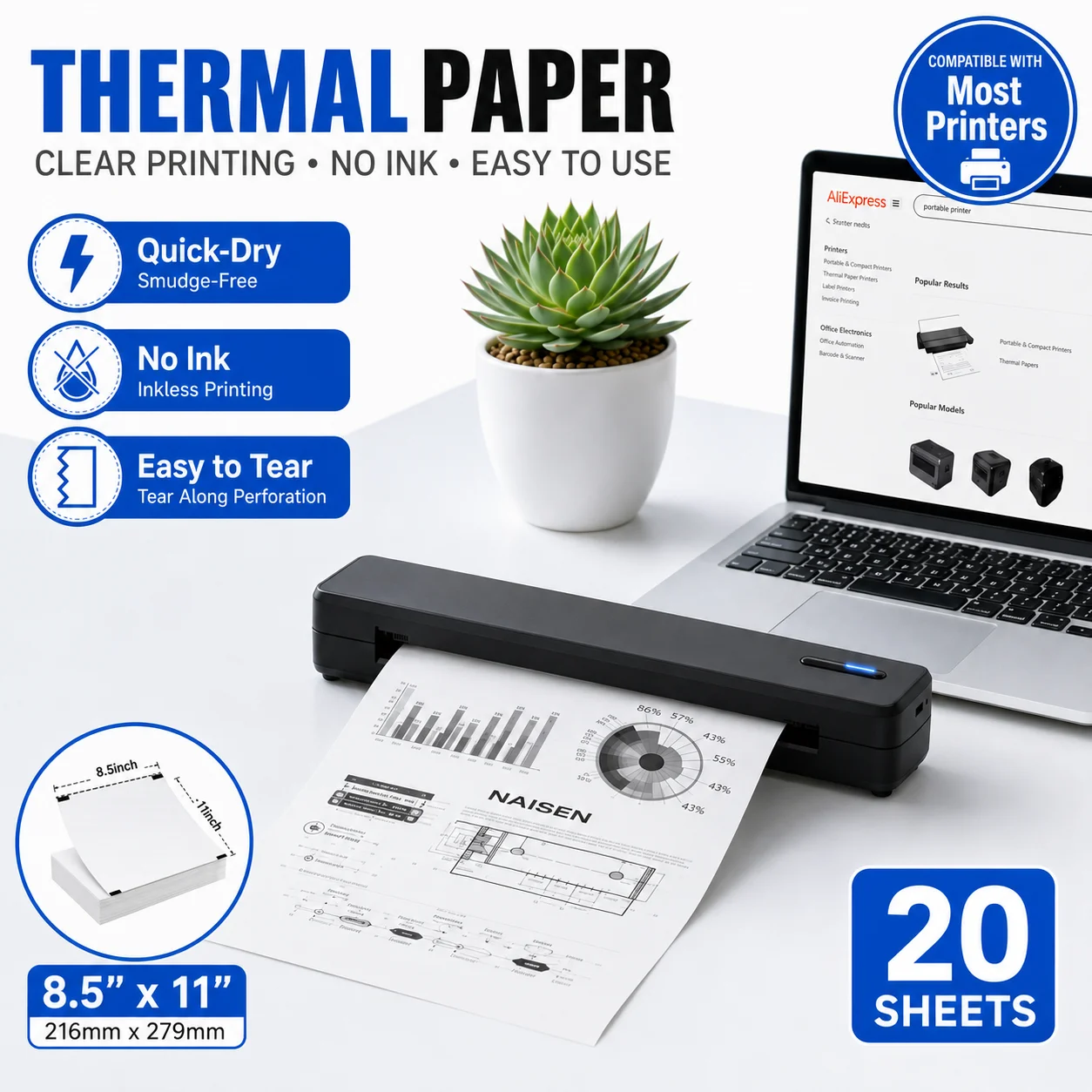 Portable A4 Thermal Printer Inkless Wireless D810 300DPI 1500mAh BT USB Type-C For Android/ iOS - Image 3