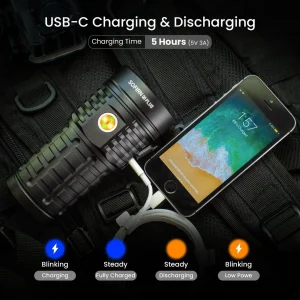 Super Powerful LED Flashlight 16000lm USB C Rechargeable 21700 Anduril 2.0 Torch XHP50B Reverse Charging - Thumbnail Image 4