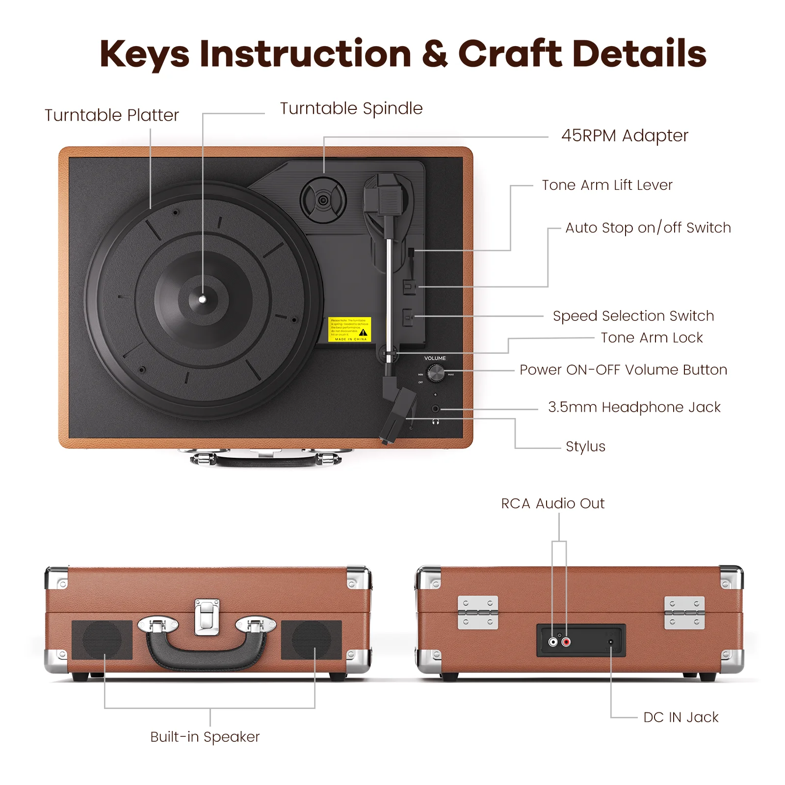 MAIO 3-Speed 33/45/78RPM Vinyl Spinner, Built-in Stereo Speakers, Retail Packaging, Record Size Converter - Image 3