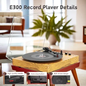 Maio Belt-Driven Vintage Gramophone, Vinyl Record, Turntable, High-Fidelity Stereo, Built-In Speaker, 3-Speed