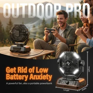 coldSky 20000mAh Camping Fan with 4 LED Lights, Remote Control 8 Speed Adjustable Rechargeable Outdoor Fan - Thumbnail Image 7