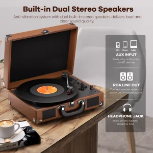 MAIO 3-Speed 33/45/78RPM Vinyl Spinner, Built-in Stereo Speakers, Retail Packaging, Record Size Converter - Thumbnail Image 5
