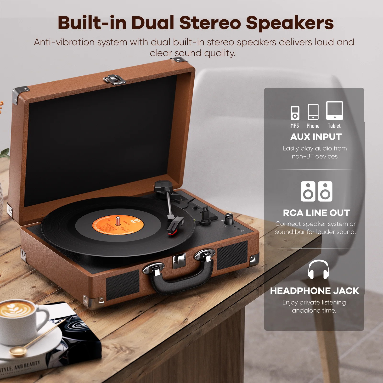 MAIO 3-Speed 33/45/78RPM Vinyl Spinner, Built-in Stereo Speakers, Retail Packaging, Record Size Converter - Image 5