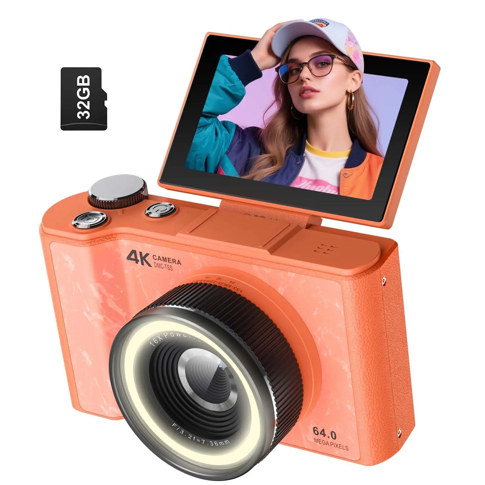 4K Digital Camera ,4k Camera with Ring Light，180° Flip Screen Camera  and Shoot Digital Cameras for Beginner with SD Card - Image 10