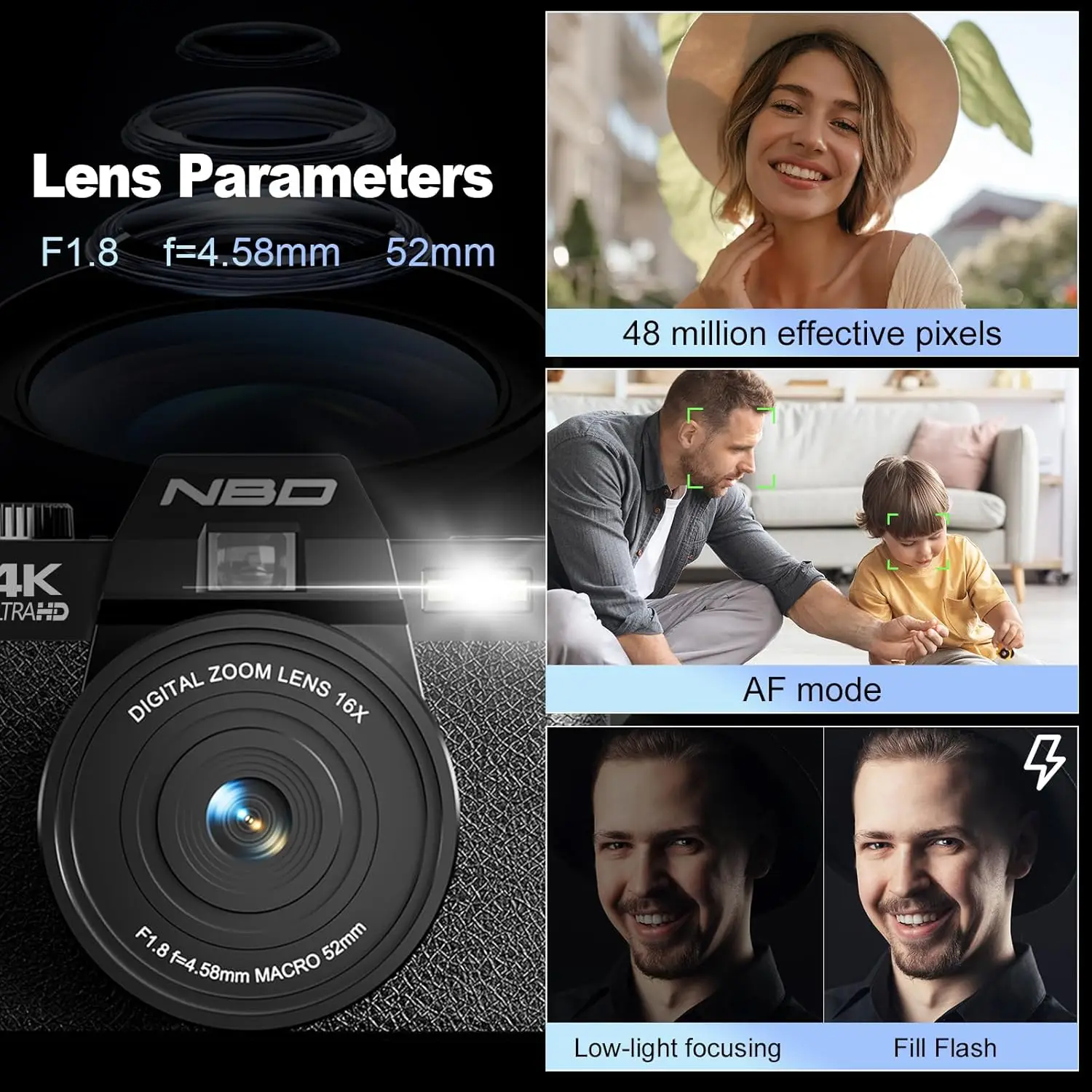 NBD 4K Digital Cameras for Photography,48MP Camera,Travel Vlogging Cameras - Image 3