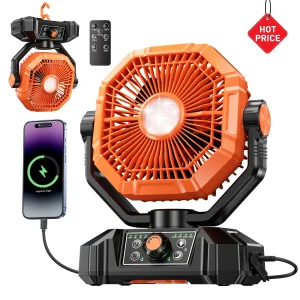 coldSky 20000mAh Camping Fan with 4 LED Lights, Remote Control 8 Speed Adjustable Rechargeable Outdoor Fan - Thumbnail Image 9