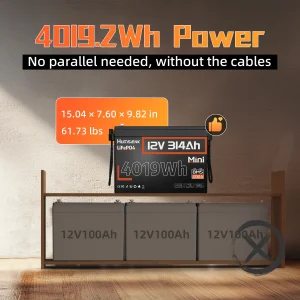 12V 314Ah LiFePO4 Battery Capacity 4019Wh 200A BMS Up 15000 Cycles Low-Temp Protection, RV Camper/Cabin/Portable Power Station/Solar Energy Storage/5-Year Warranty - Thumbnail Image 5