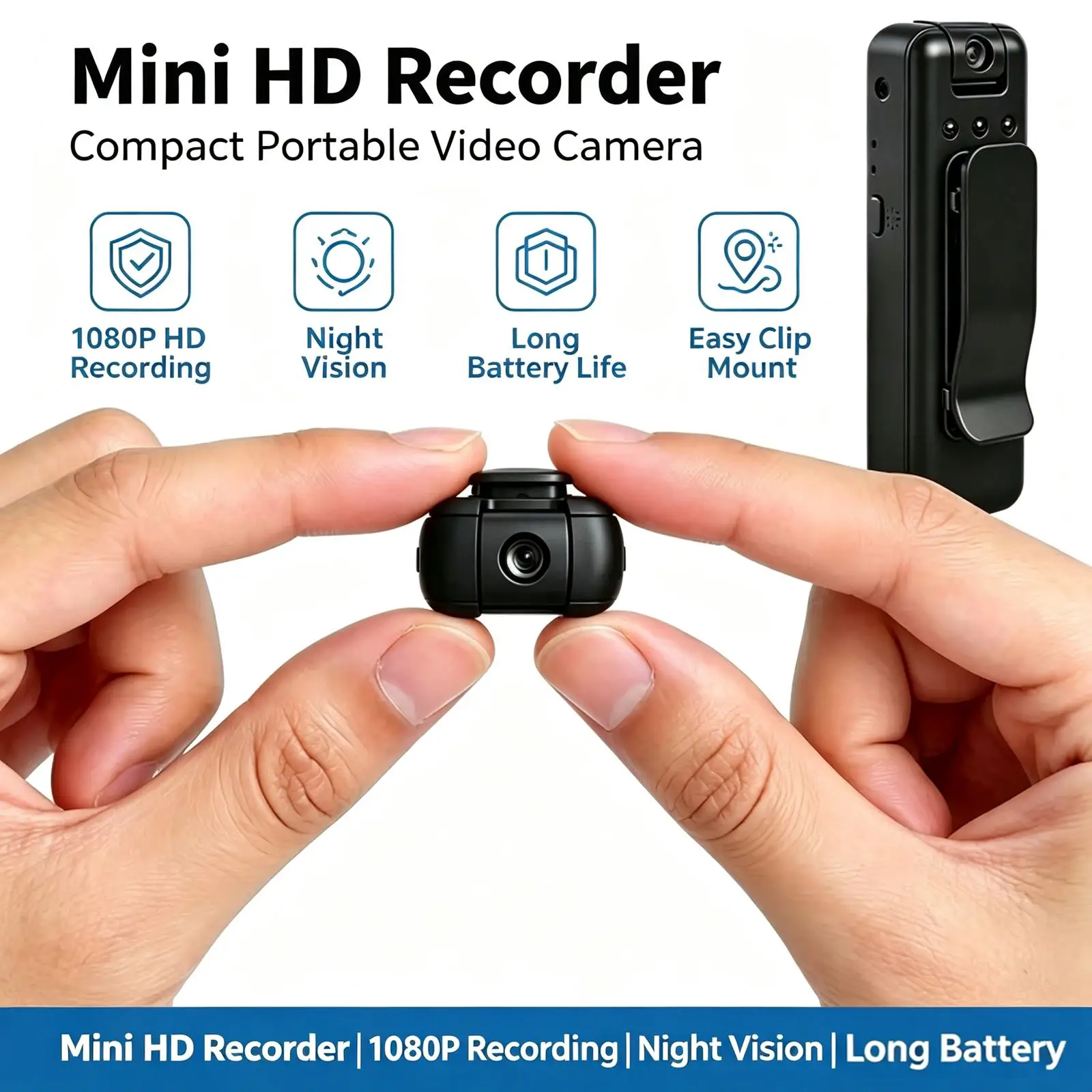 Mini Body Camera 4K HD Video Recorder, 360° Rotatable Lens, Night Vision Motion Detection, Clip-on - Image 1