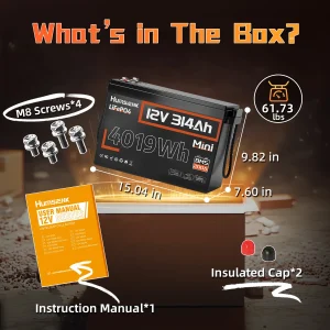 12V 314Ah LiFePO4 Battery Capacity 4019Wh 200A BMS Up 15000 Cycles Low-Temp Protection, RV Camper/Cabin/Portable Power Station/Solar Energy Storage/5-Year Warranty - Thumbnail Image 8