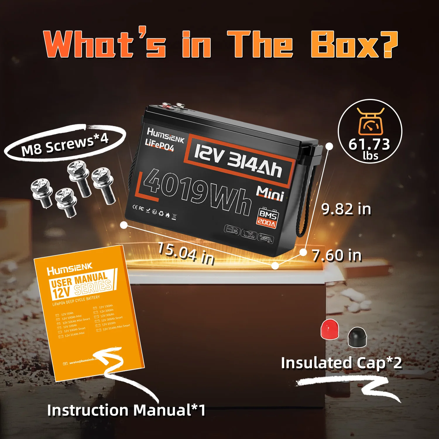 12V 314Ah LiFePO4 Battery Capacity 4019Wh 200A BMS Up 15000 Cycles Low-Temp Protection, RV Camper/Cabin/Portable Power Station/Solar Energy Storage/5-Year Warranty - Image 8