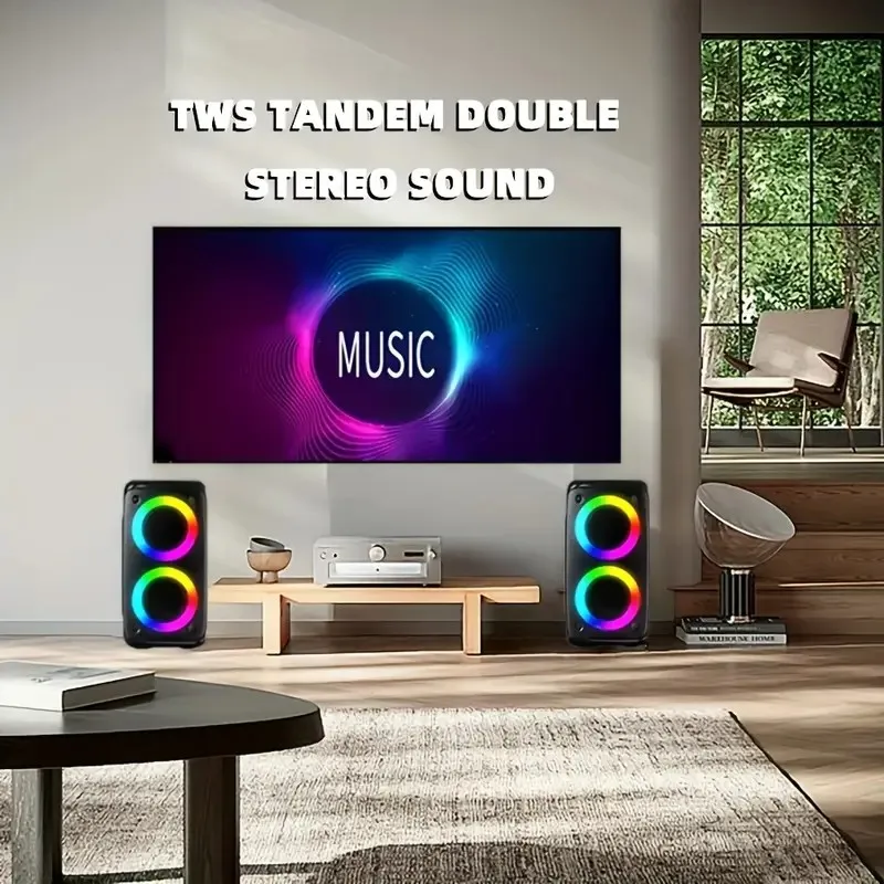 Portable Bluetooth Karaoke Speaker Dual 3 Inch 10W Ring Light, TWS Wireless Speaker, Wired Mic, Rechargeable Battery - Image 8