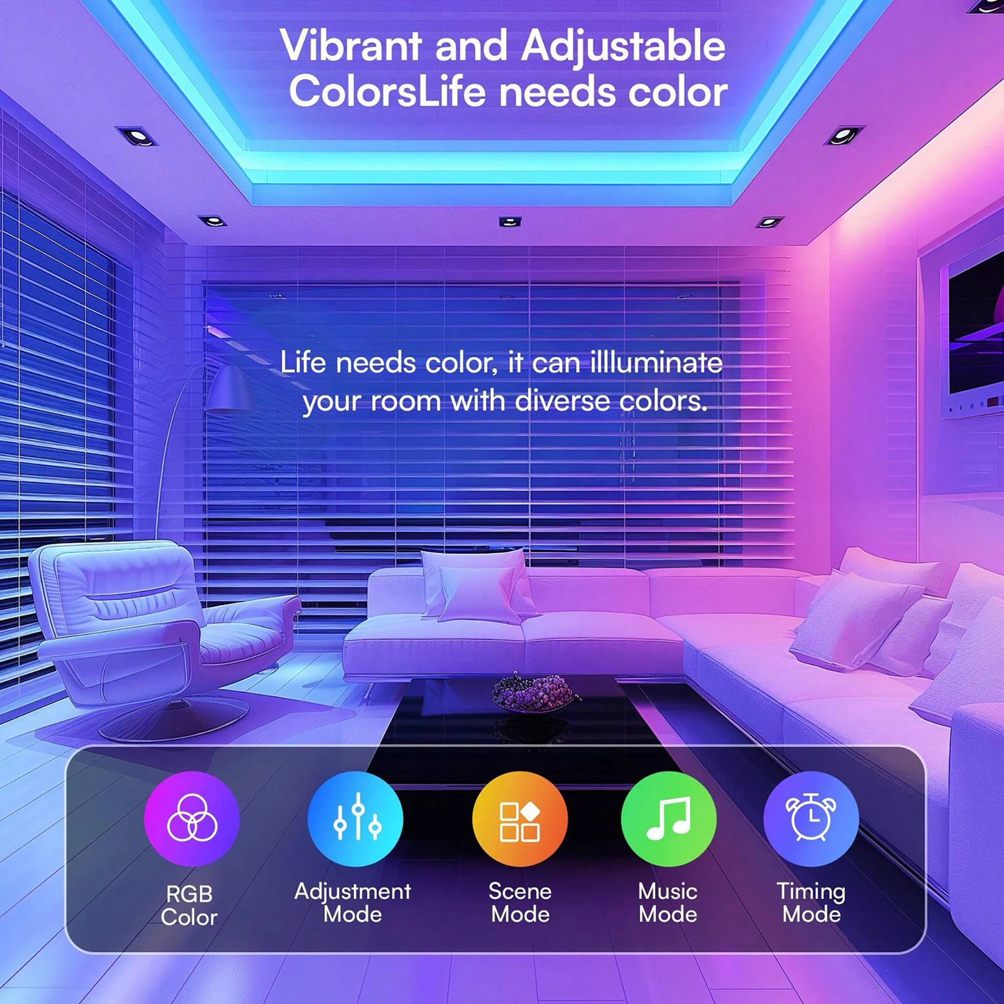 100FT LED Strips Light, Color-changing LED Strips,  24-key Remote /Intelligent Appl Control, RGB Music Sync Lighting - Image 2