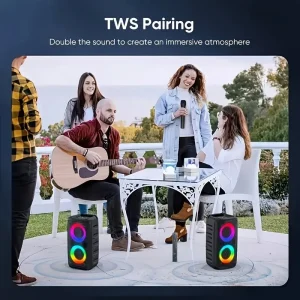 Portable Bluetooth Karaoke Speaker Dual 3 Inch 10W Ring Light, TWS Wireless Speaker, Wired Mic, Rechargeable Battery - Thumbnail Image 7