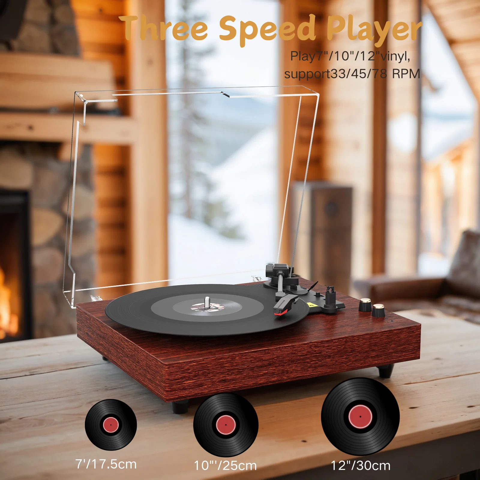 MAIO Record Player  Bluetooth Vintage Audio Turntables 3-Speed Speakers, Headphone Jack, AUX-in - Image 5