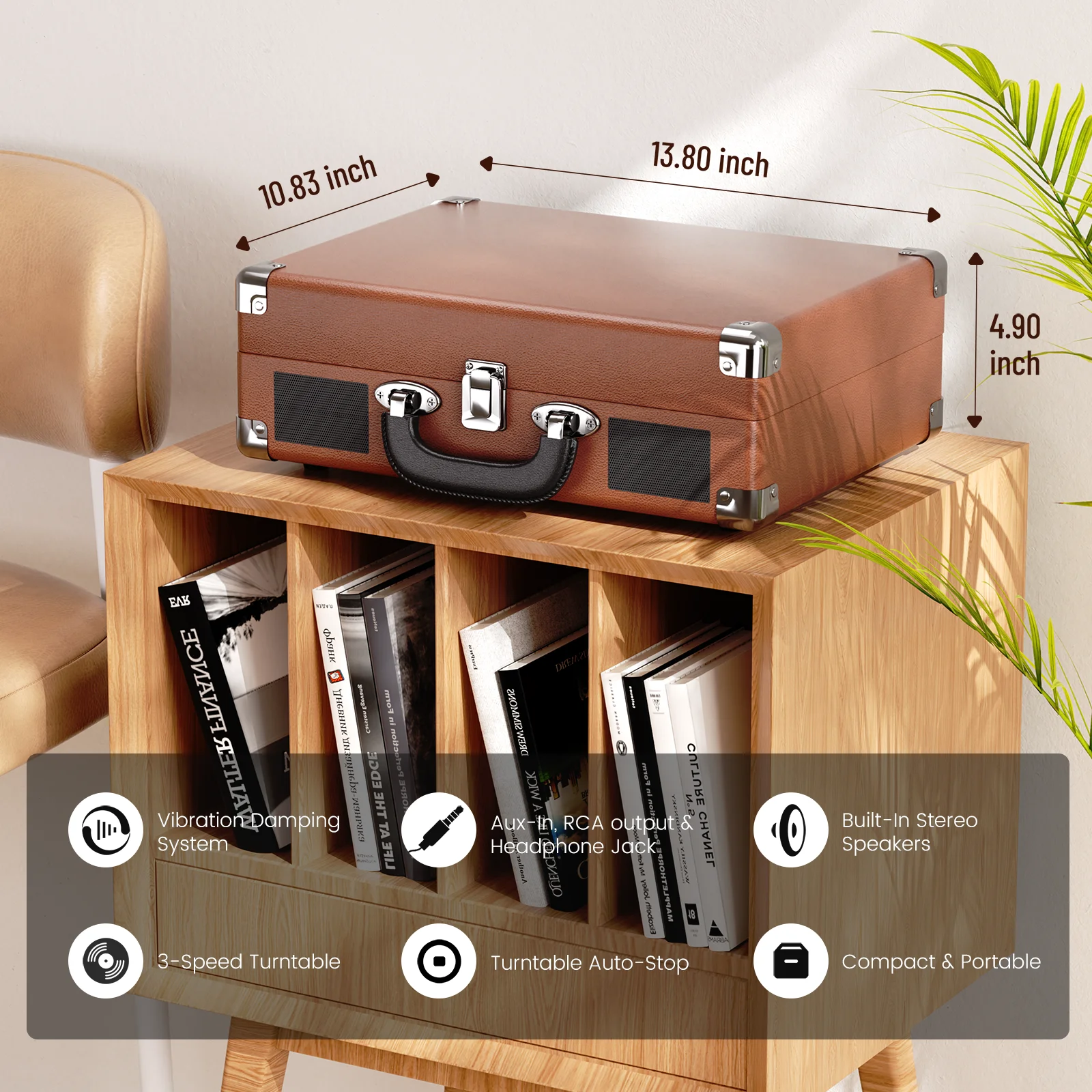 MAIO 3-Speed 33/45/78RPM Vinyl Spinner, Built-in Stereo Speakers, Retail Packaging, Record Size Converter - Image 4