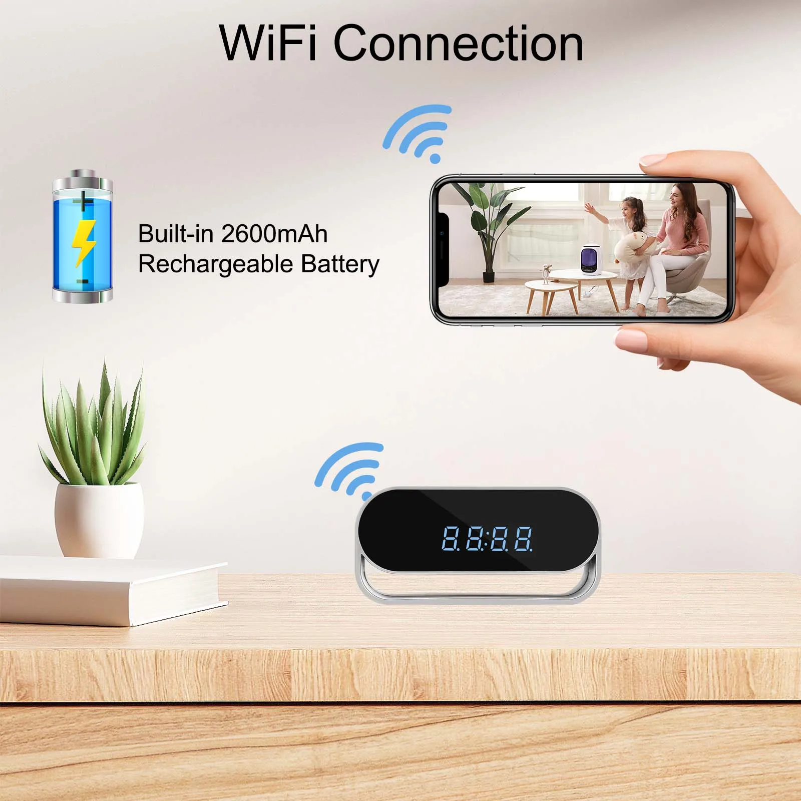 4K HD Camera Clock - Covert Surveillance Camera with WiFi, Night Vision, Motion Detection, Remote View, Recording, - Image 6