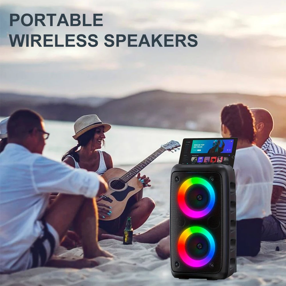 Portable Bluetooth Karaoke Speaker Dual 3 Inch 10W Ring Light, TWS Wireless Speaker, Wired Mic, Rechargeable Battery - Image 5