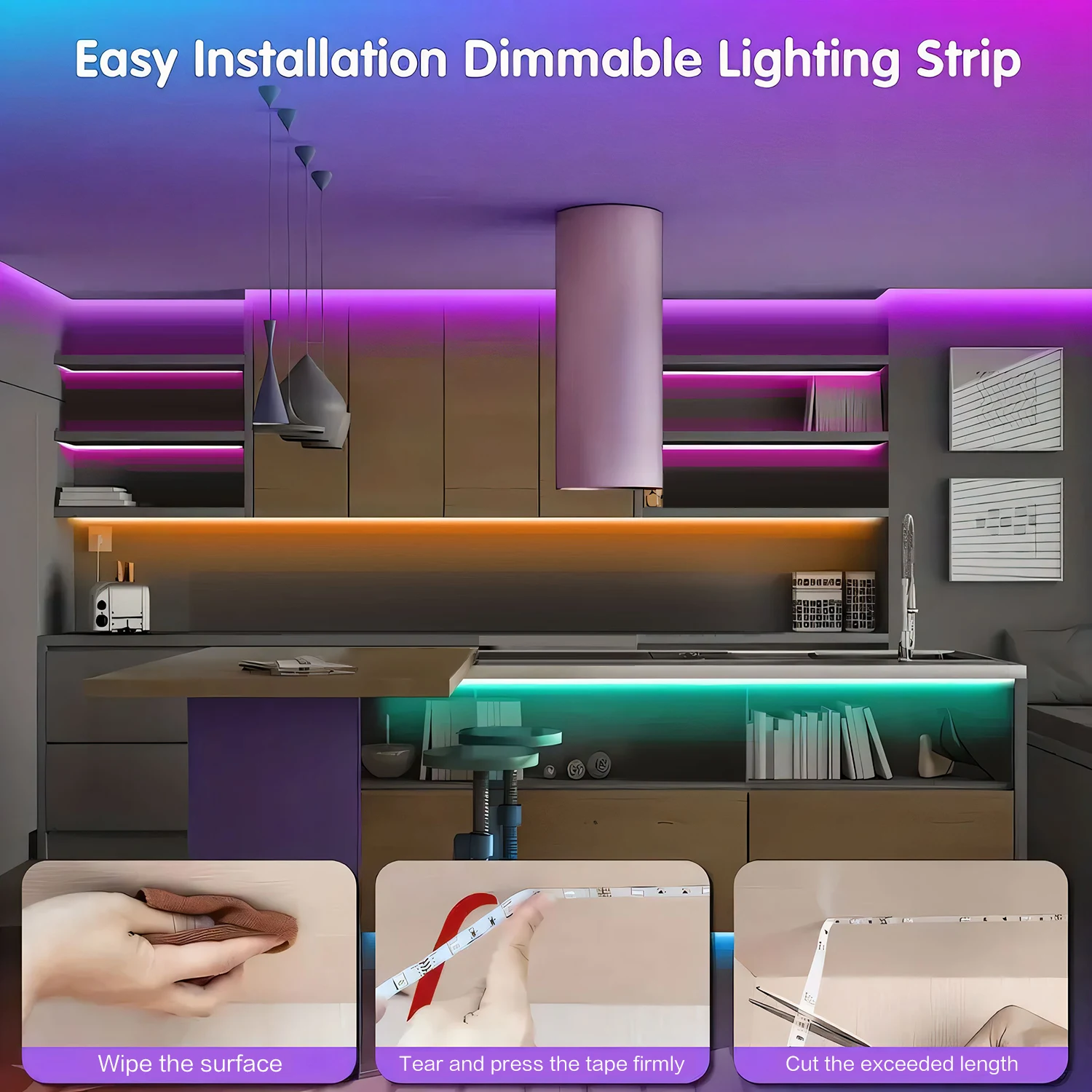 100FT LED Strips Light, Color-changing LED Strips,  24-key Remote /Intelligent Appl Control, RGB Music Sync Lighting - Image 8