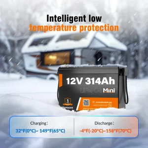 12V 314Ah LiFePO4 Battery Capacity 4019Wh 200A BMS Up 15000 Cycles Low-Temp Protection, RV Camper/Cabin/Portable Power Station/Solar Energy Storage/5-Year Warranty