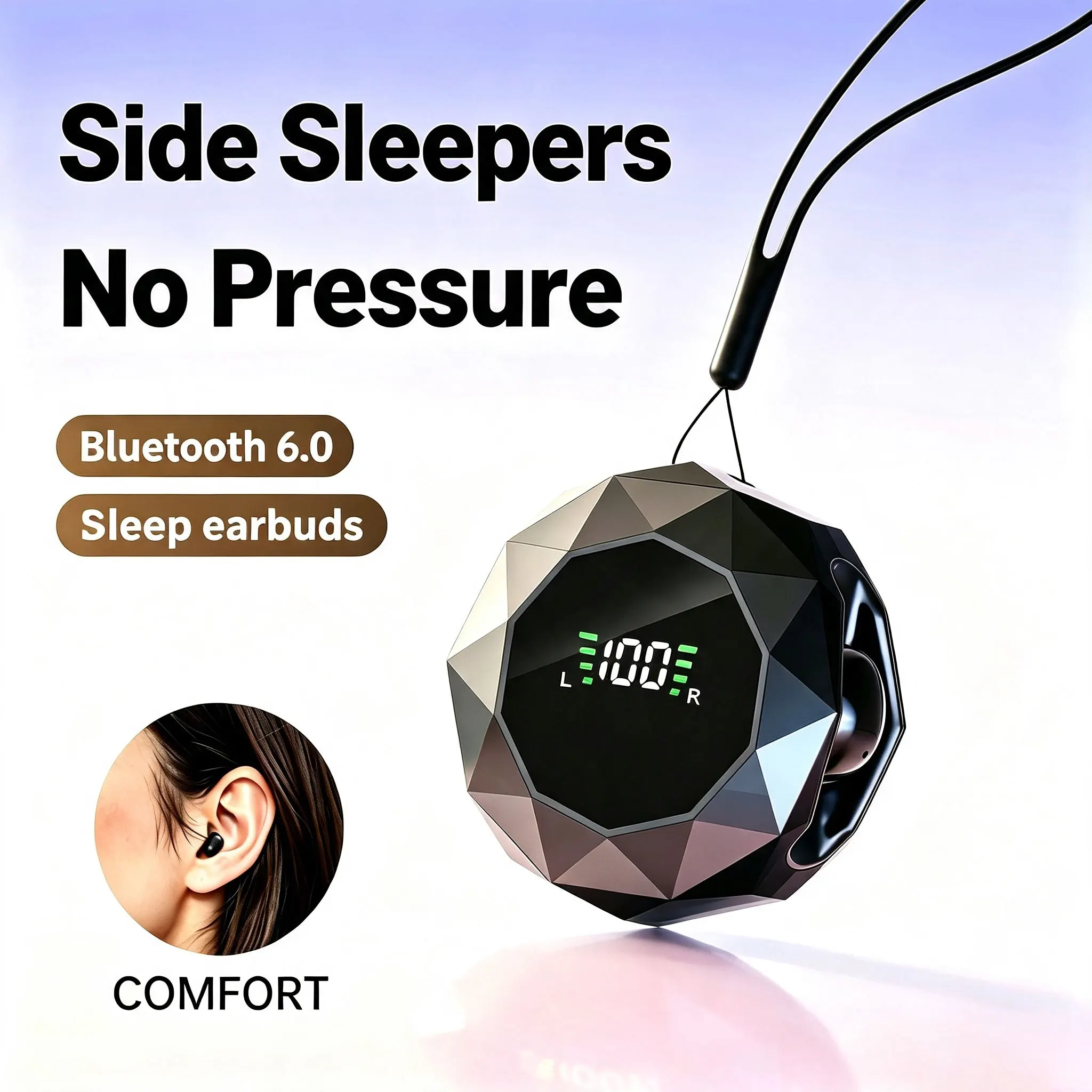 Mini Sleep Earbuds for Side Sleepers, Bluetooth, In-Ear, Noise Reduction, Ultra Small, Comfortable - Image 1