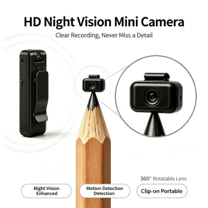Mini Body Camera 4K HD Video Recorder, 360° Rotatable Lens, Night Vision Motion Detection, Clip-on - Thumbnail Image 3