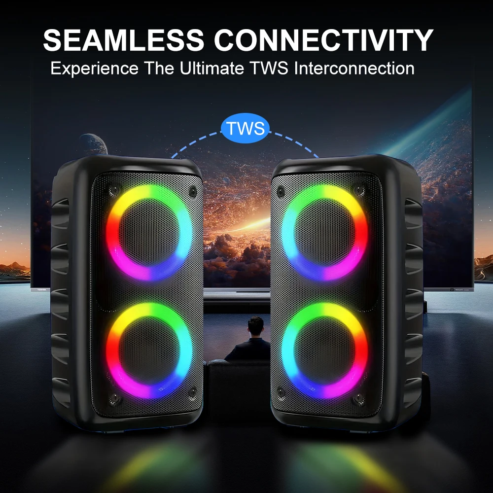 Portable Bluetooth Karaoke Speaker Dual 3 Inch 10W Ring Light, TWS Wireless Speaker, Wired Mic, Rechargeable Battery - Image 6