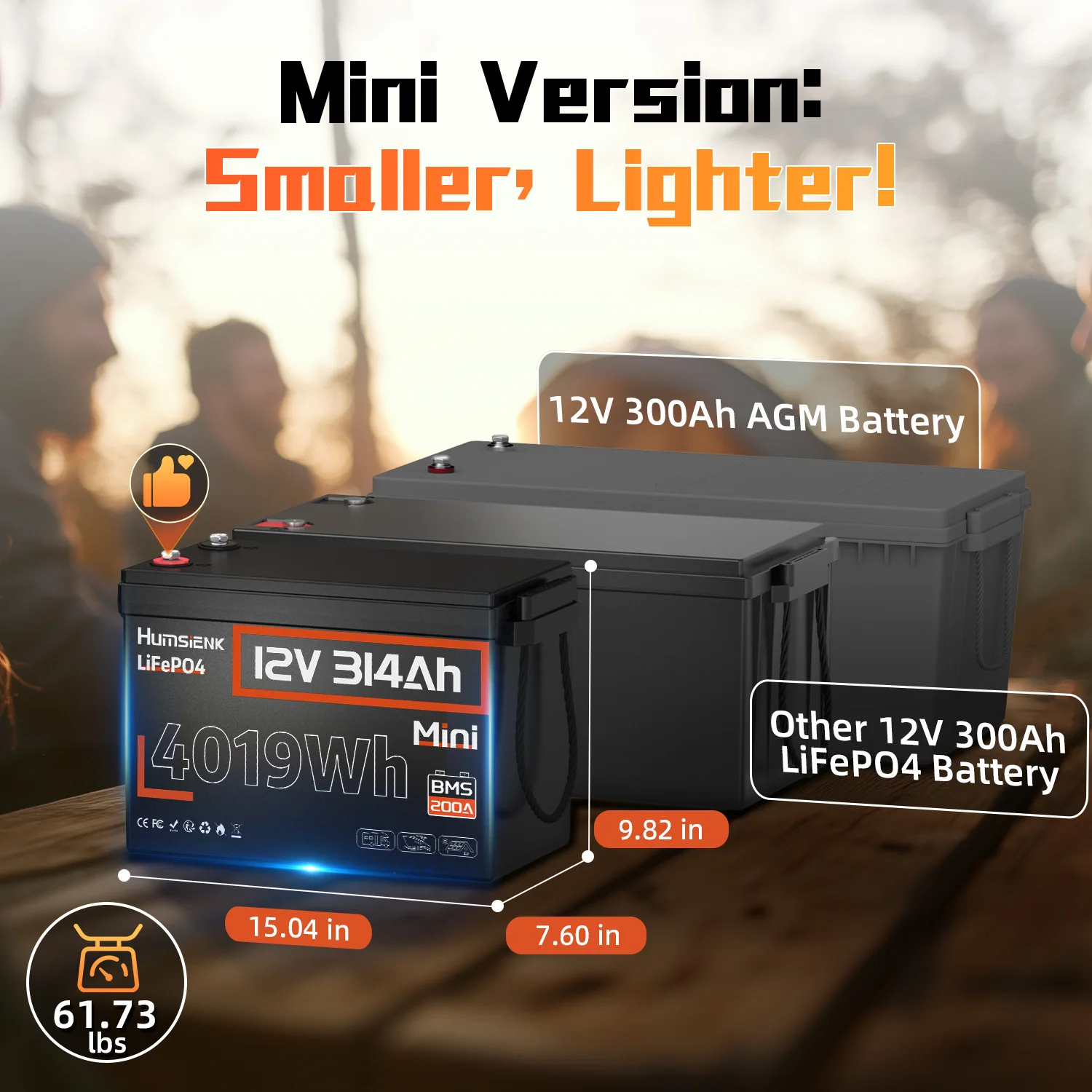 12V 314Ah LiFePO4 Battery Capacity 4019Wh 200A BMS Up 15000 Cycles Low-Temp Protection, RV Camper/Cabin/Portable Power Station/Solar Energy Storage/5-Year Warranty - Image 3