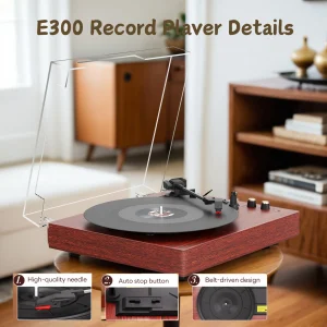 MAIO Record Player Bluetooth Vintage Audio Turntables 3-Speed Speakers, Headphone Jack, AUX-in