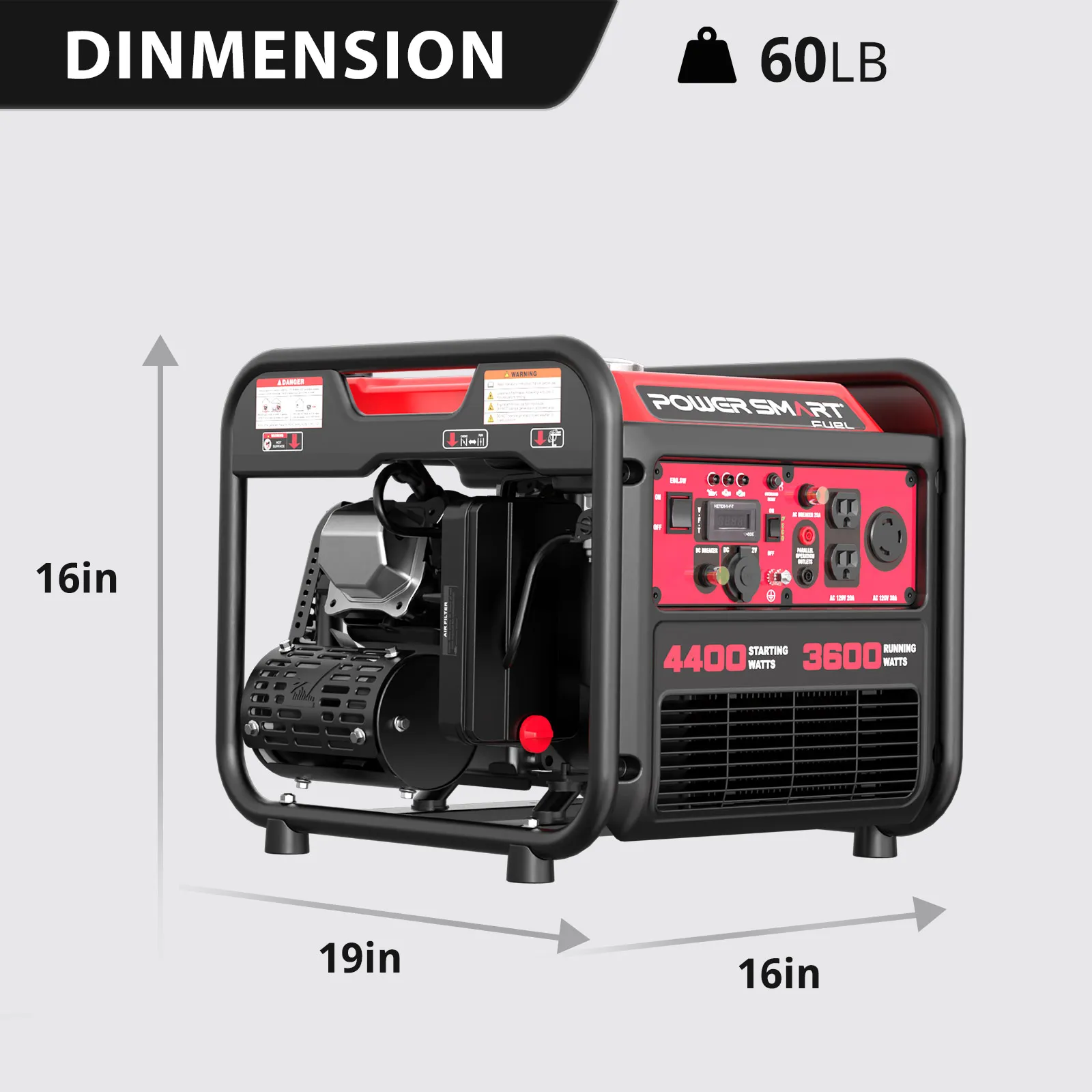 PowerSmart 4400W Inverter Generator, 3600W Rated Gas Powered, Portable, 223cc 120V 30A for Home Backup, Emergency Power - Image 1