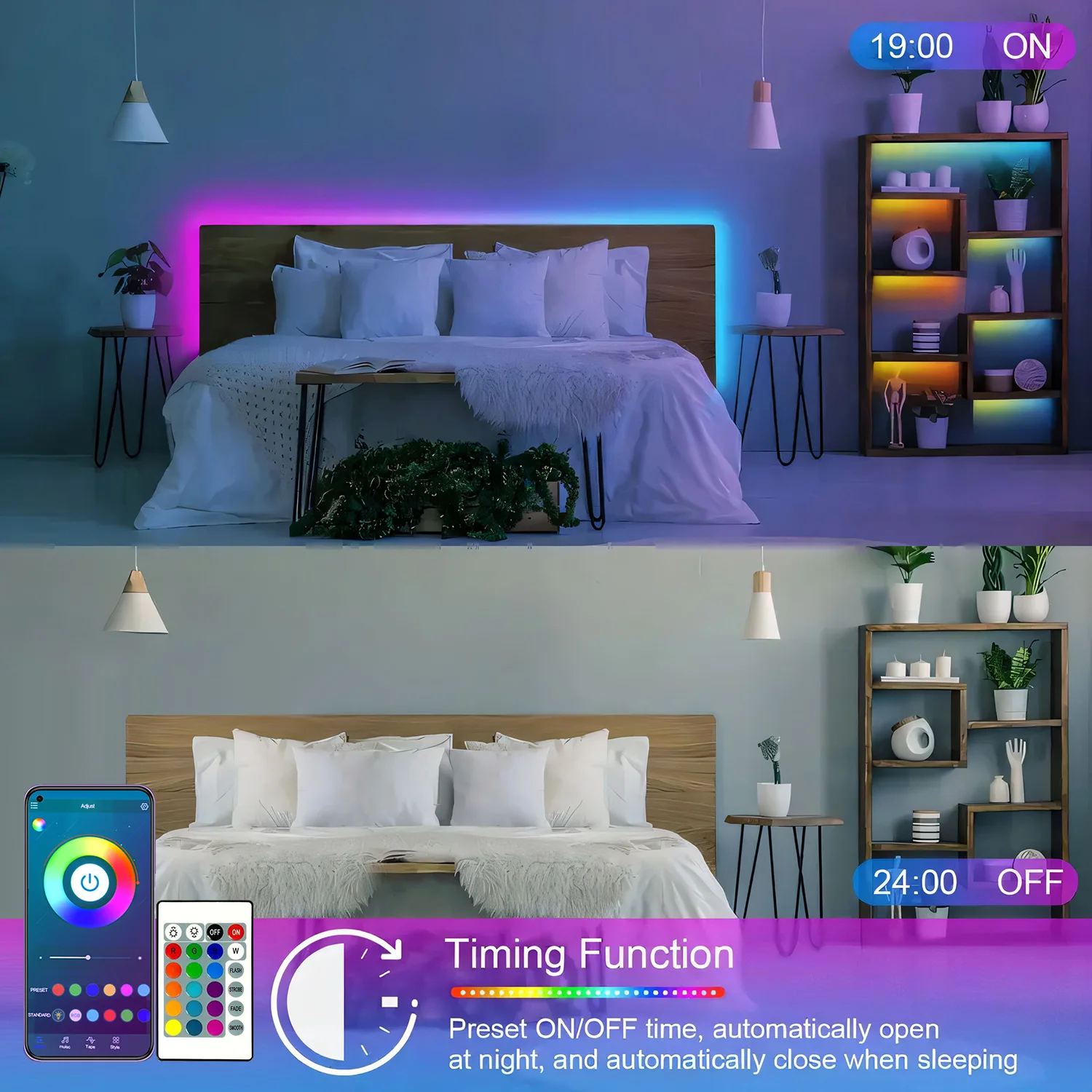 100FT LED Strips Light, Color-changing LED Strips,  24-key Remote /Intelligent Appl Control, RGB Music Sync Lighting - Image 5