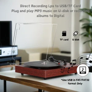 MAIO Record Player  Bluetooth Vintage Audio Turntables 3-Speed Speakers, Headphone Jack, AUX-in - Thumbnail Image 2