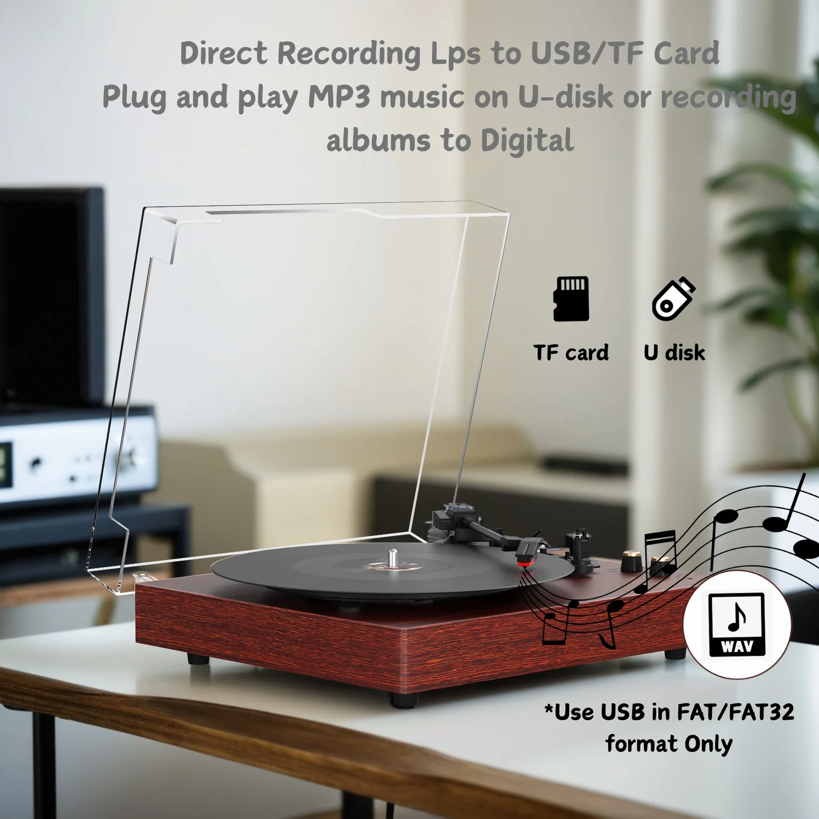 MAIO Record Player  Bluetooth Vintage Audio Turntables 3-Speed Speakers, Headphone Jack, AUX-in - Image 2