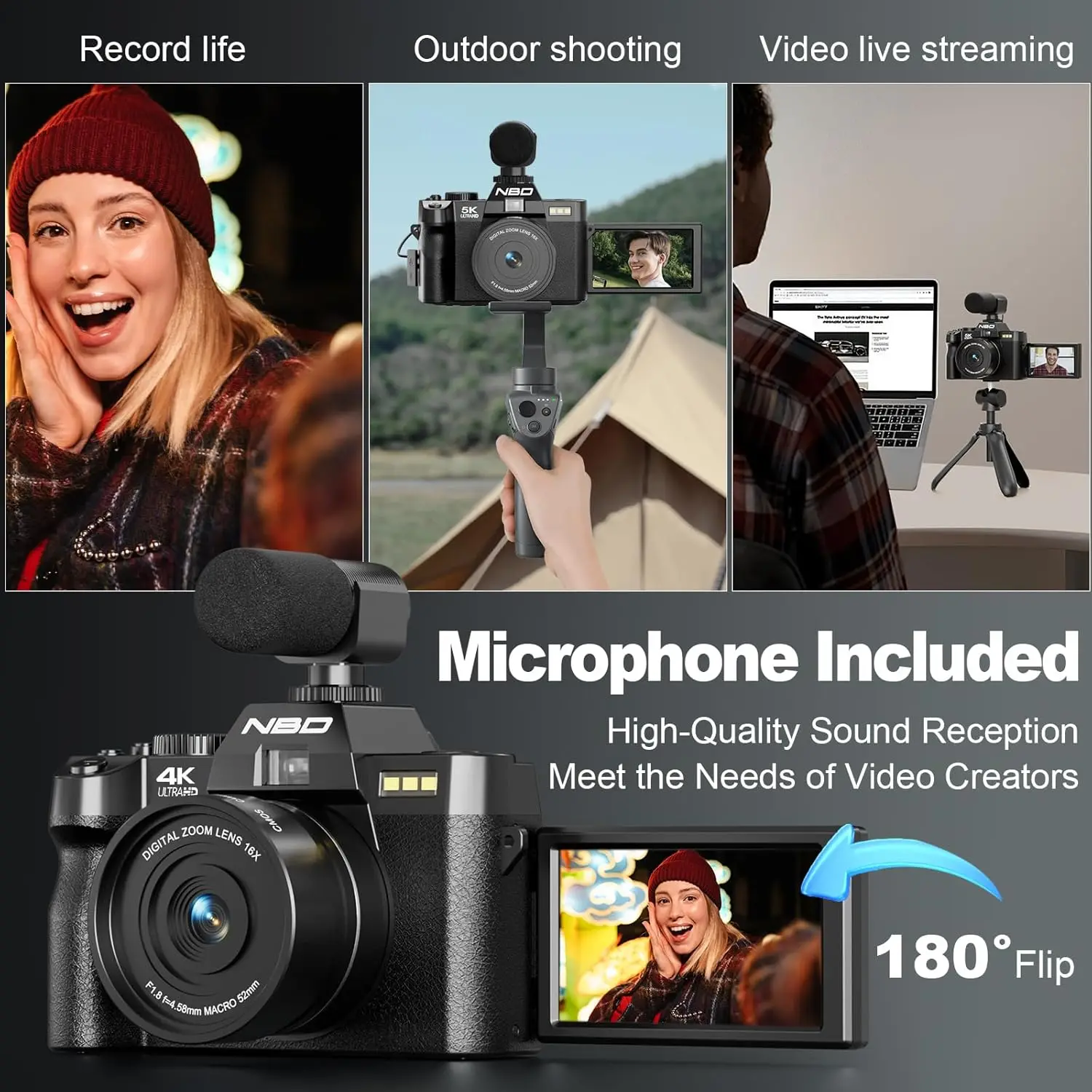 NBD 4K Digital Cameras for Photography,48MP Camera,Travel Vlogging Cameras - Image 4