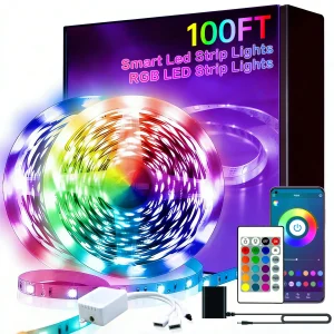 100FT LED Strips Light, Color-changing LED Strips, 24-key Remote /Intelligent Appl Control, RGB Music Sync Lighting