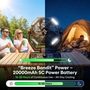 coldSky 20000mAh Camping Fan with 4 LED Lights, Remote Control 8 Speed Adjustable Rechargeable Outdoor Fan - Thumbnail Image 4