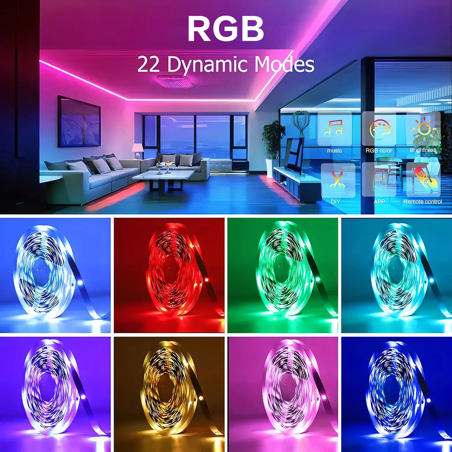 100FT LED Strips Light, Color-changing LED Strips,  24-key Remote /Intelligent Appl Control, RGB Music Sync Lighting - Image 3