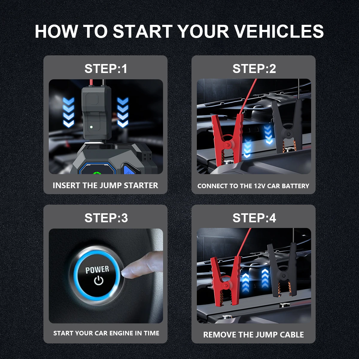 Portable 2500A Car Jump Starter,150PSI Air Compressor, Power Bank Air Pump Tire Inflator, USB Input/output - Image 5