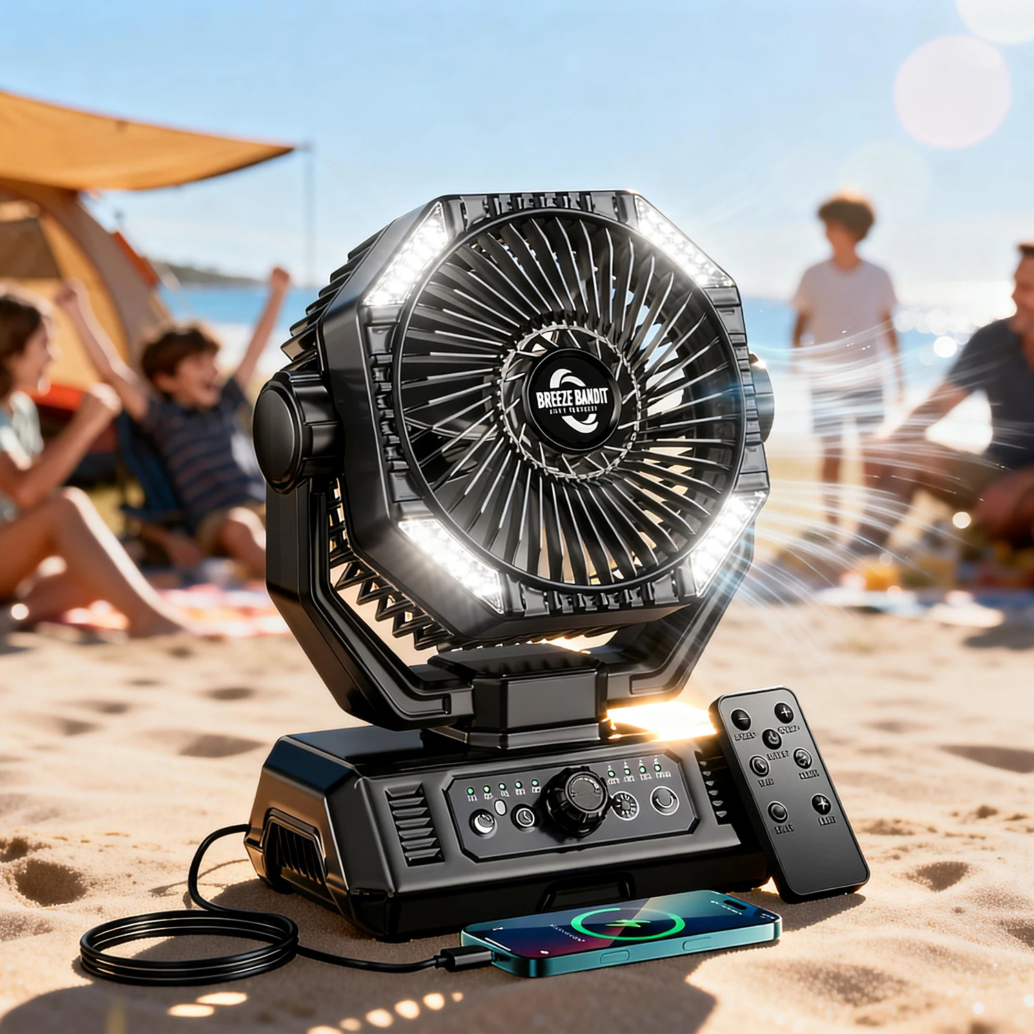 coldSky 20000mAh Camping Fan with 4 LED Lights, Remote Control 8 Speed Adjustable Rechargeable Outdoor Fan - Image 1