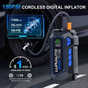 Portable 2500A Car Jump Starter,150PSI Air Compressor, Power Bank Air Pump Tire Inflator, USB Input/output