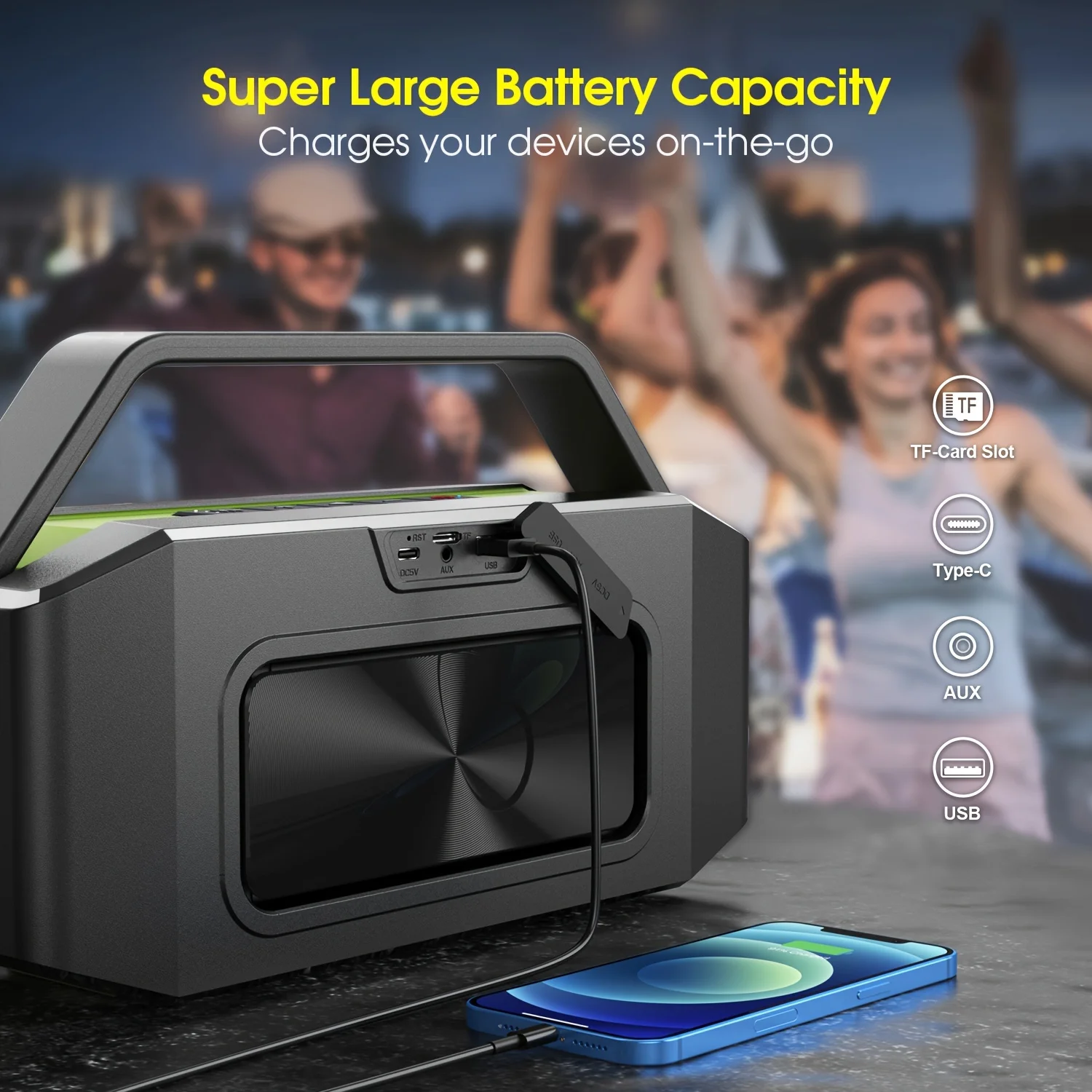 Bluetooth Speaker, 100W,Peak 60W Portable Speaker, Waterproof, Outdoor Party Large Boombox 2 Subwoofer, Deep Bass - Image 7